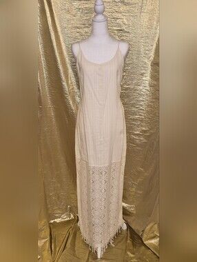 Element Boho Lace Panel Maxi Slip Dress in Cream